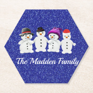 Familie der vier Snowmen Blue Sparkle Winter Untersetzer