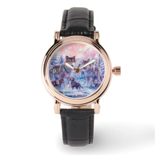 Familie der Wölfe Malerei Armbanduhr