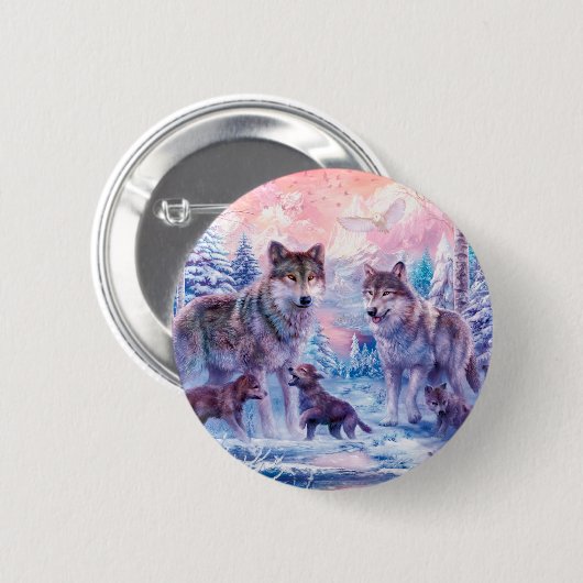 Familie der Wölfe Malerei Button (Vorne & Hinten)