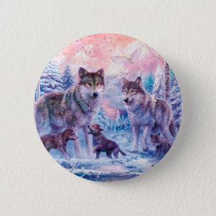 Familie der Wölfe Malerei Button