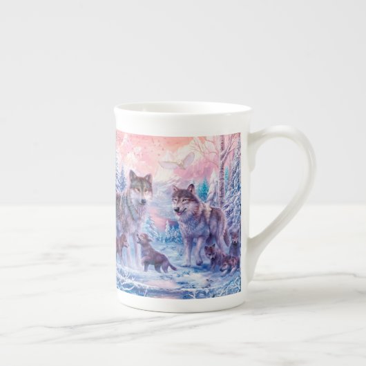 Familie der Wölfe Malerei Porzellantasse (Rechts)