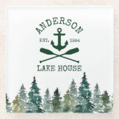 Familie des Lake House Name Anchor Oars Pines Glasuntersetzer (Vorderseite)
