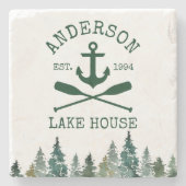 Familie des Lake House Name Anchor Oars Pines Steinuntersetzer (Vorderseite)