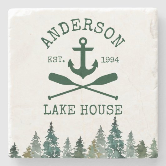 Familie des Lake House Name Anchor Oars Pines Steinuntersetzer (Vorderseite)