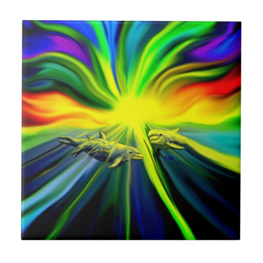 Familie Dolphin im Sonnenschein Fliese (Vorderseite)