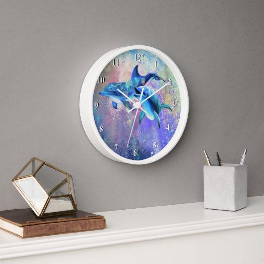 Familie Dolphin Wall Clock Happy Uhr (Büro)