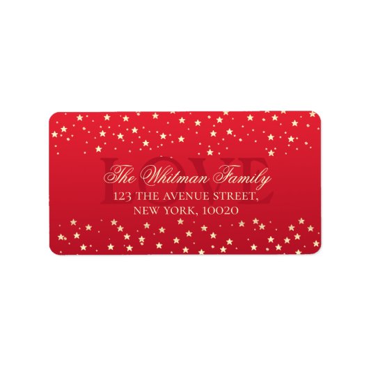 Familie Elegante Liebe Rote Sterne Rücksendeadress Adressaufkleber (Vorne)