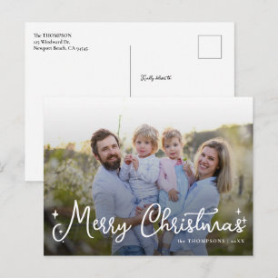 Familie Elegantes Skript-Overlay Chic Foto Weihnac Feiertagspostkarte