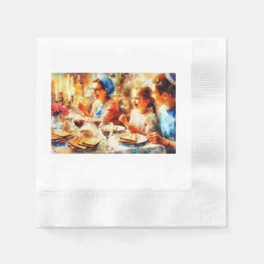Familie feiert Pessach, Serviette (Vorderseite)