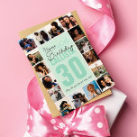 Familie Freunde Foto Collage Frame Happy Geburtsta Karte<br><div class="desc">Diese coole und niedliche Geburtstagskarte ist perfekt für alle Freunde oder Familienmitglieder geeignet. Es enthält sechzehn individuell anpassbare Fotografien in einem Rahmen-Format mit dem Zitat "Happy (30.) Birthday, " in schwarz und grün mit dem Namen und Alter "30" (das in jedem Alter geändert werden kann) auf einem pastellfarbenen Minz grünen...</div>