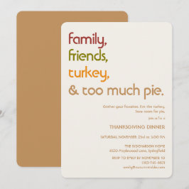 Familie, Freunde, Truthahn, Pie Moderne Thanksgivi Einladung
