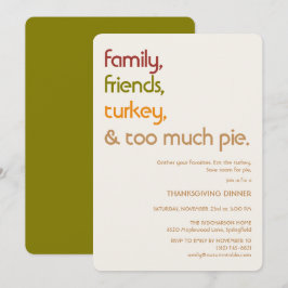 Familie, Freunde, Truthahn, Pie Moderne Thanksgivi Einladung