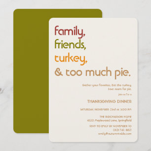 Familie, Freunde, Truthahn, Pie Moderne Thanksgivi Einladung
