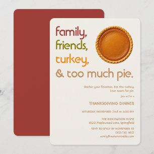 Familie, Freunde, Truthahn, Pie Moderne Thanksgivi Einladung
