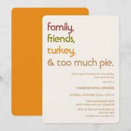 Familie, Freunde, Truthahn, Pie Moderne Thanksgivi Einladung