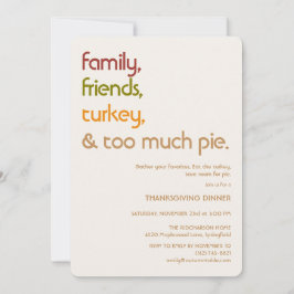 Familie, Freunde, Truthahn, Pie Moderne Thanksgivi Einladung