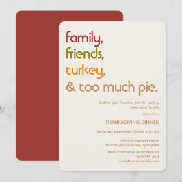 Familie, Freunde, Truthahn, Pie Moderne Thanksgivi Einladung