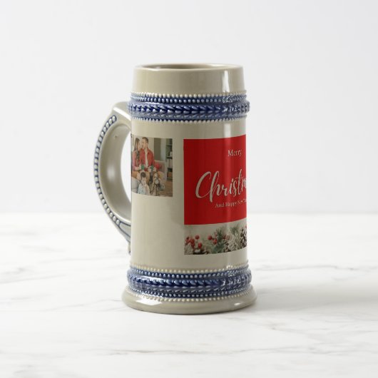 Familie frohe Weihnachten Glück Neujahr 4 Fotos Bierglas (Vorderseite Links)