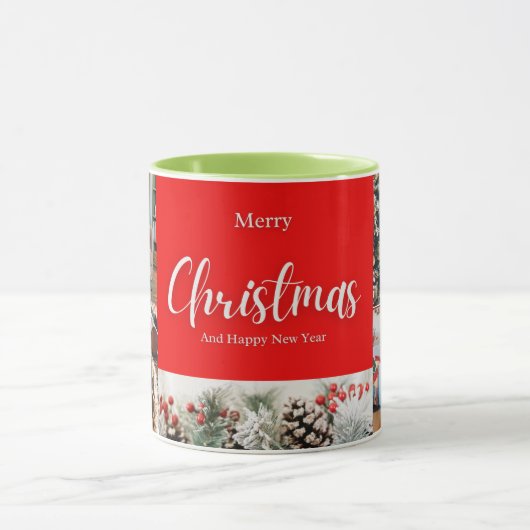 Familie frohe Weihnachten Glück Neujahr 4 Fotos Tasse (Zentrum)