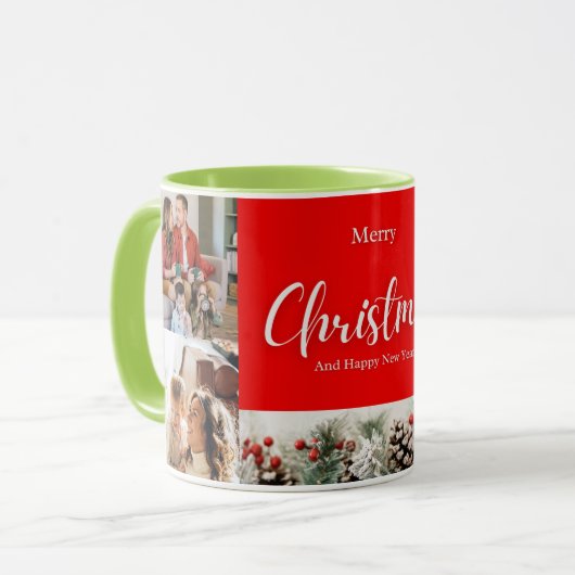 Familie frohe Weihnachten Glück Neujahr 4 Fotos Tasse (Vorderseite Links)
