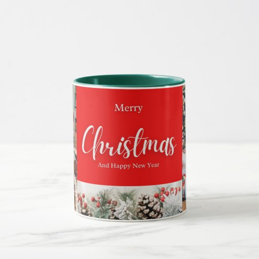 Familie frohe Weihnachten Glück Neujahr 4 Fotos Tasse (Zentrum)