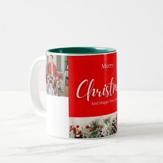Familie frohe Weihnachten Glück Neujahr 4 Fotos Zweifarbige Tasse (Vorderseite Links)