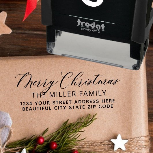 Familie Frohe Weihnachts-Script-Rücksendeadresse S Permastempel