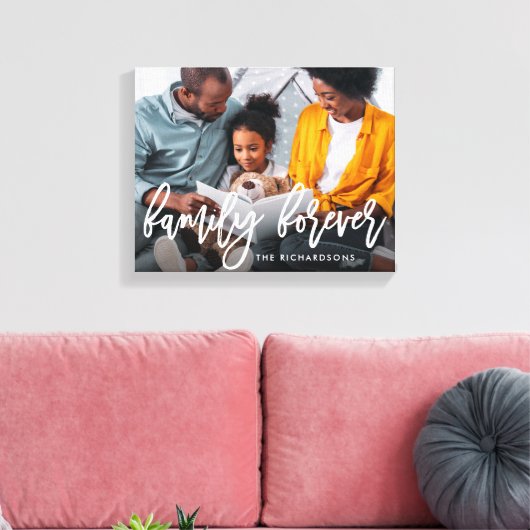 Familie für immer | Trendy Brush Script mit Foto Leinwanddruck (Insitu (Wohnzimmer))