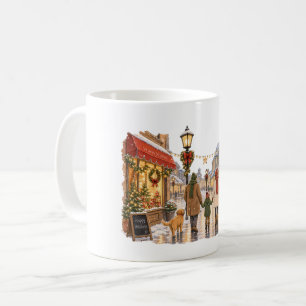Familie geht auf einer verschneiten Weihnachtsstra Kaffeetasse