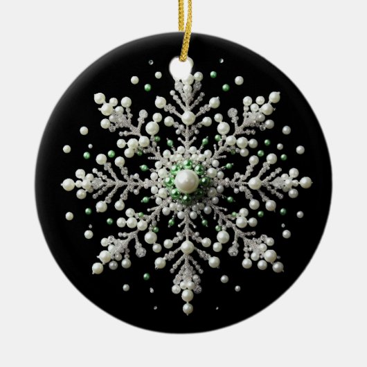 Familie Green und Pearl Snowflake Keramik Ornament (Vorne)