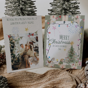 Familie Grüne Streifen Süße Foto Frohe Weihnachten