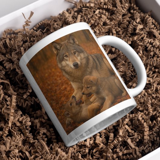 Familie Herbst Wolf Kindermädchen im Herbstwald Kaffeetasse