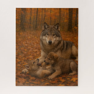 Familie Herbst Wolf Kindermädchen im Herbstwald Puzzle