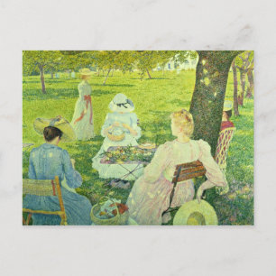 Familie im Obstgarten, 1890 Postkarte