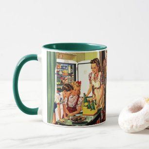 Familie im Retro-Stil, Mutter mit Kindern, Snacks  Tasse