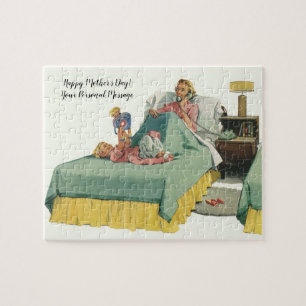 Familie im Vintage-Stil: Mutter wird das Frühstück Puzzle