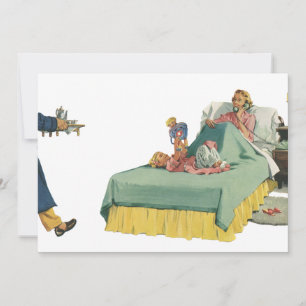 Familie im Vintage-Stil serviert Mama das Frühstüc Einladung