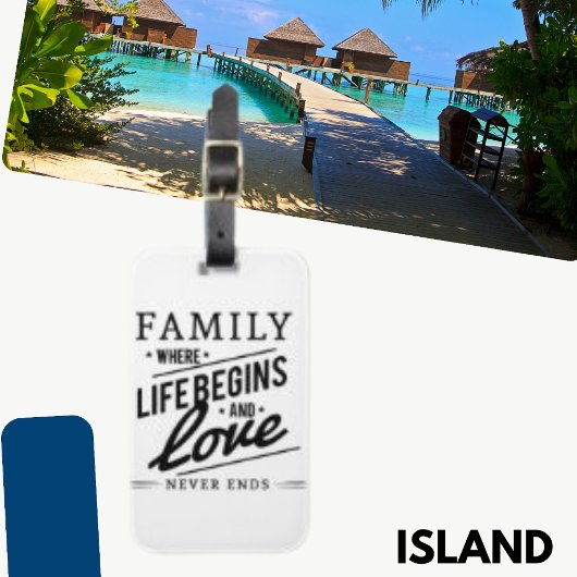 Familie, in der das Leben beginnt Typografie Zitat Gepäckanhänger