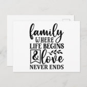Familie, in der das Leben beginnt und Liebe nie en Postkarte (Vorne/Hinten)