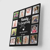 Familie ist alles 12 Foto Collage Moderne Schwarz Quadratische Wanduhr (Winkel)