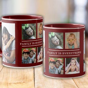 Familie ist alles 6 Foto Collage Burgund Tasse