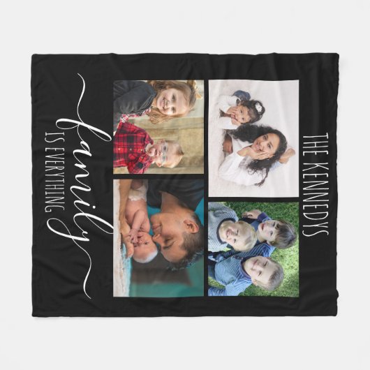 Familie ist alles Zitat 4 Foto Collage Schwarz Fleecedecke (Vorderseite (Horizontal))
