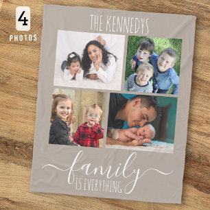Familie ist alles Zitat 4 Fotocollage Taupe Fleecedecke