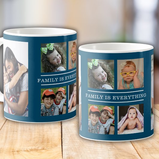 Familie ist alles Zitat 6 Foto Collage blau Kaffeetasse