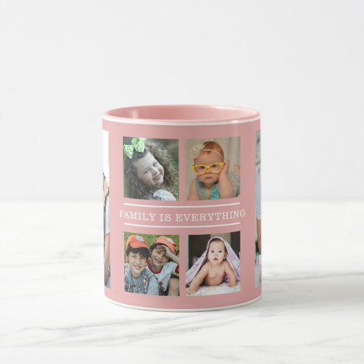 Familie ist alles Zitat 6 Foto Collage Rosa Tasse (Zentrum)