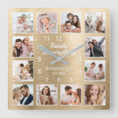 Familie ist alles Zitat Familie Foto Gold Quadratische Wanduhr (Vorderseite)