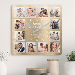 Familie ist alles Zitat Familie Foto Gold Quadratische Wanduhr