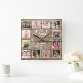 Familie ist alles Zitat Foto Collage Barn Wood Quadratische Wanduhr (Zuhause)