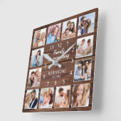 Familie ist alles Zitat Foto Collage rustikal Quadratische Wanduhr (Winkel)