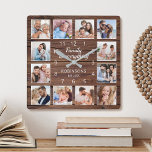 Familie ist alles Zitat Foto Collage rustikal Quadratische Wanduhr<br><div class="desc">Erstellen Sie einfach Ihre eigene personalisierte,  rustikale Holzputz-Wand-Uhr im Bauernstil mit Ihren individuellen Fotos. Das Design enthält auch ein schönes,  handgeschriebenes Skriptziffer: "Familie ist alles". Um die besten Ergebnisse zu erzielen,  schneiden Sie die Bilder vor dem Hochladen auf Quadrat - mit dem Fokuspunkt in der Mitte.</div>